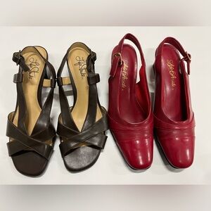 Life Stride Women's Heels in Deep Red and Rich Brown